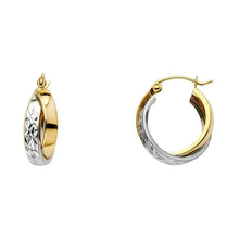 Load image into Gallery viewer, 14K Two Tone Gold 7mm Double Fancy Hoop Earrings