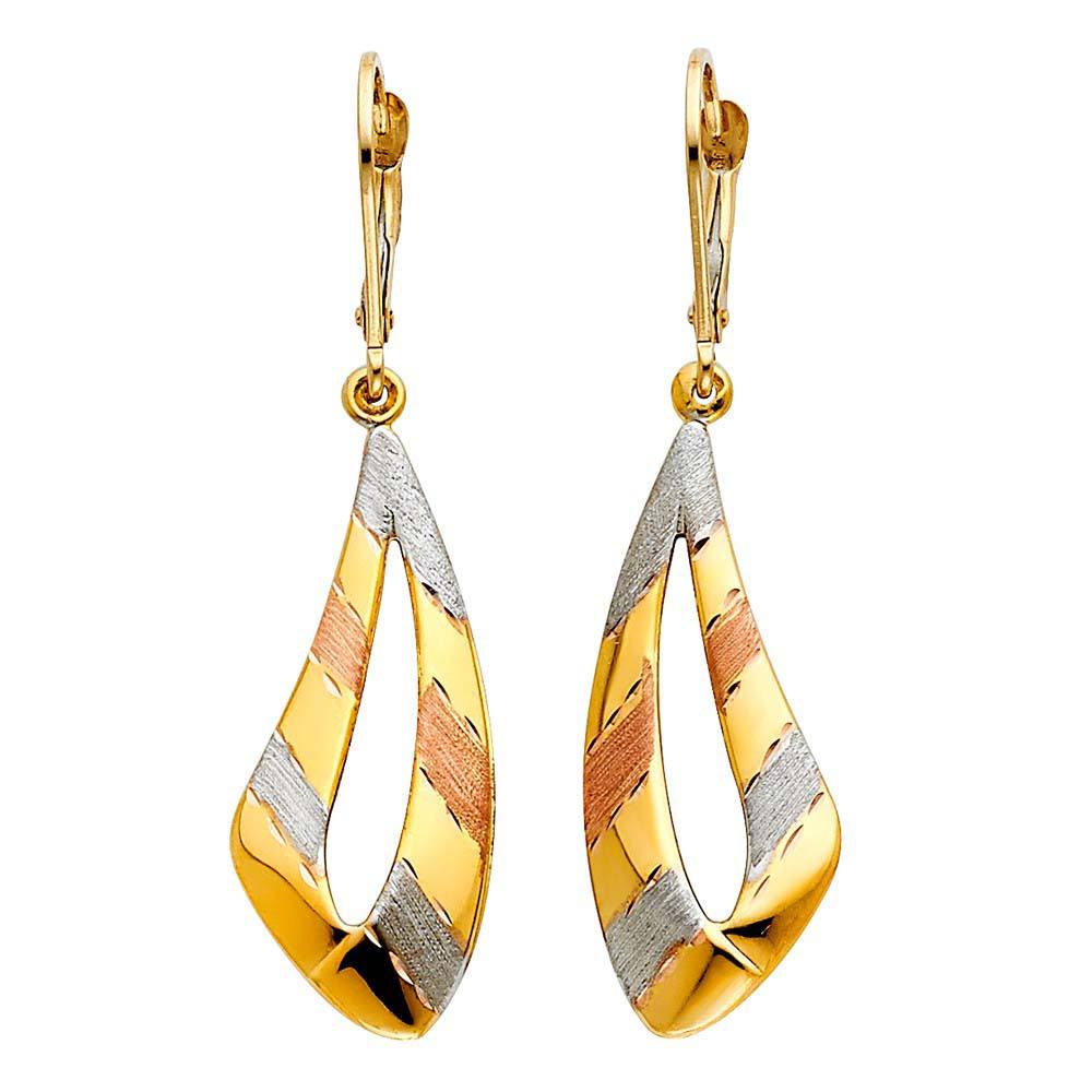 14K Tri Color Hanging Earrings