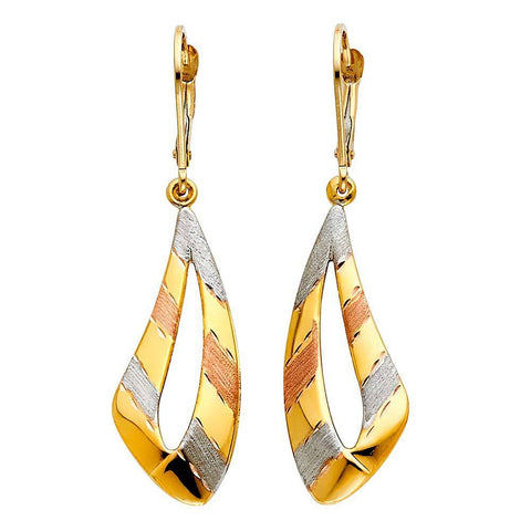 14K Tri Color Hanging Earrings