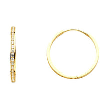 Load image into Gallery viewer, 14K Yellow Gold 2mm Clear CZ Semi-Eternity Hoop Earrings