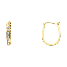 Load image into Gallery viewer, 14K Yellow Gold 13mm Clear CZ Semi Eternity Hoop Earrings