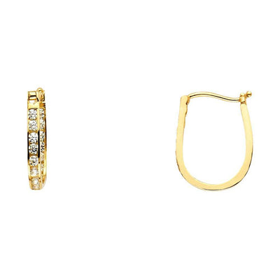 14K Yellow Gold 13mm Clear CZ Semi Eternity Hoop Earrings