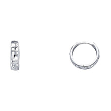 Load image into Gallery viewer, 14K White Gold 4mm Greek Key Huggies Earrings