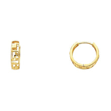 Load image into Gallery viewer, 14K Yellow Gold 4mm Greek Key Huggies Earrings