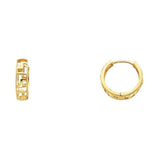 14K Yellow Gold 4mm Greek Key Huggies Earrings
