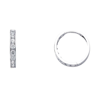 14K White Gold 3mm CZ Huggies Earrings
