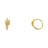 14k Yellow Gold Polished Pave Set Milgrain Style Turtle CZ Huggie Earrings With Hinge Backing