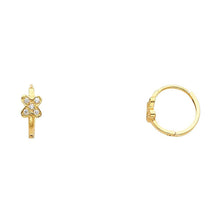 Load image into Gallery viewer, 14k Yellow Gold Polished Pave Set Mini Style Flower CZ Huggie Earrings With Hinge Backing