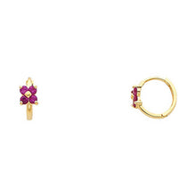 Load image into Gallery viewer, 14k Yellow Gold Polished Prong Set Flower CZ Huggie Earrings With Hinge Backing