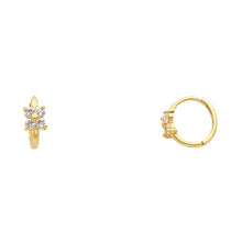 Load image into Gallery viewer, 14k Yellow Gold Polished Prong Set Flower CZ Huggie Earrings With Hinge Backing