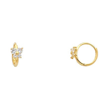 Load image into Gallery viewer, 14k Yellow Gold Polished Prong Set Butterfly CZ Huggie Earrings With Hinge Backing