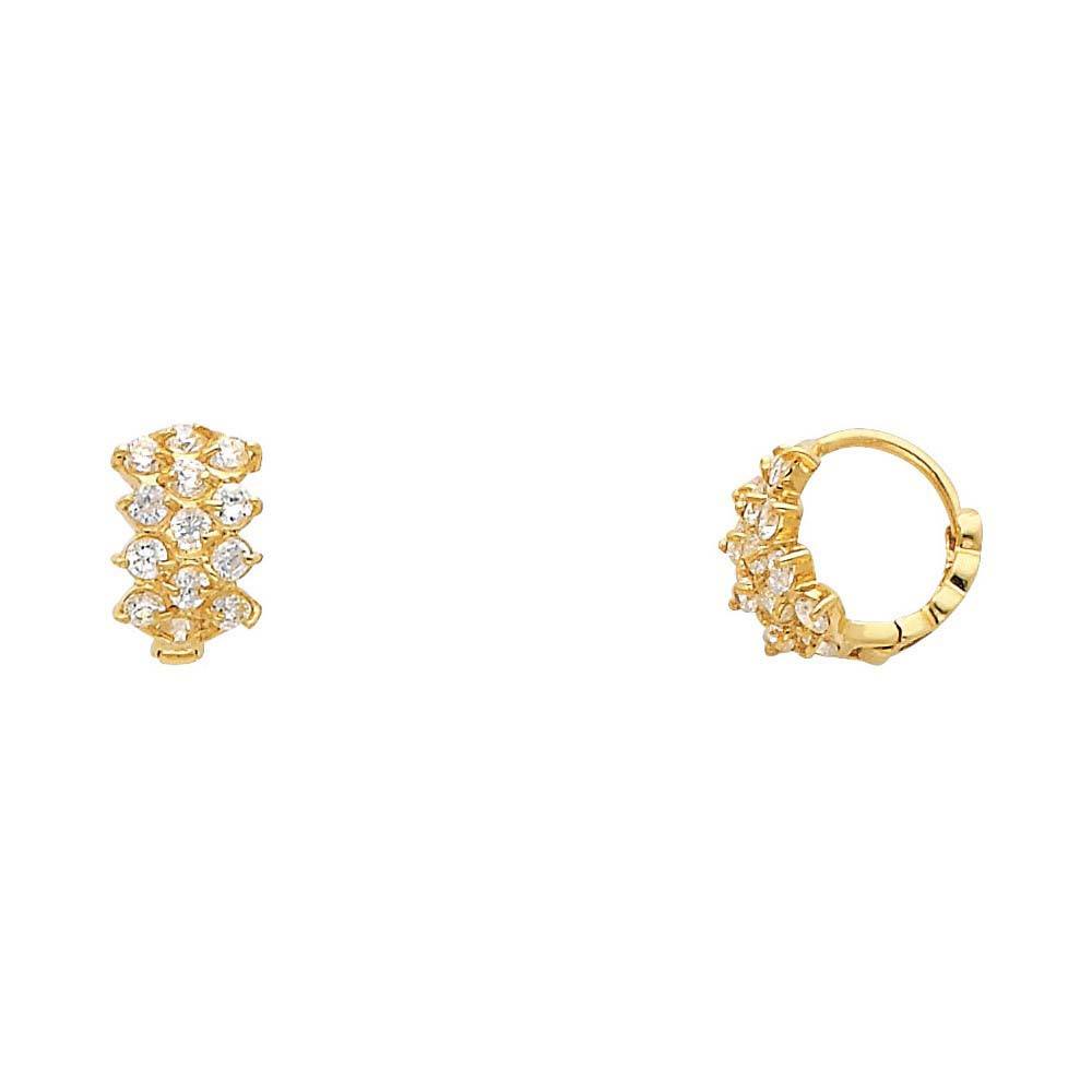 14k Yellow Gold Polished Prong Set Round CZ Huggie Earrings With Hinge Backing