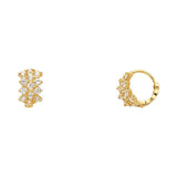 14k Yellow Gold Polished Prong Set Round CZ Huggie Earrings With Hinge Backing