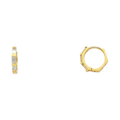 14k Yellow Gold Polished Bar Set Round CZ Huggie Earrings With Hinge Backing