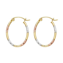 Load image into Gallery viewer, 14k Tri Color Gold 15mm Diamond Cut Tube Hoop Earrings