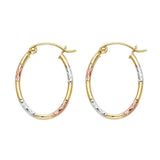 14k Tri Color Gold 15mm Diamond Cut Tube Hoop Earrings