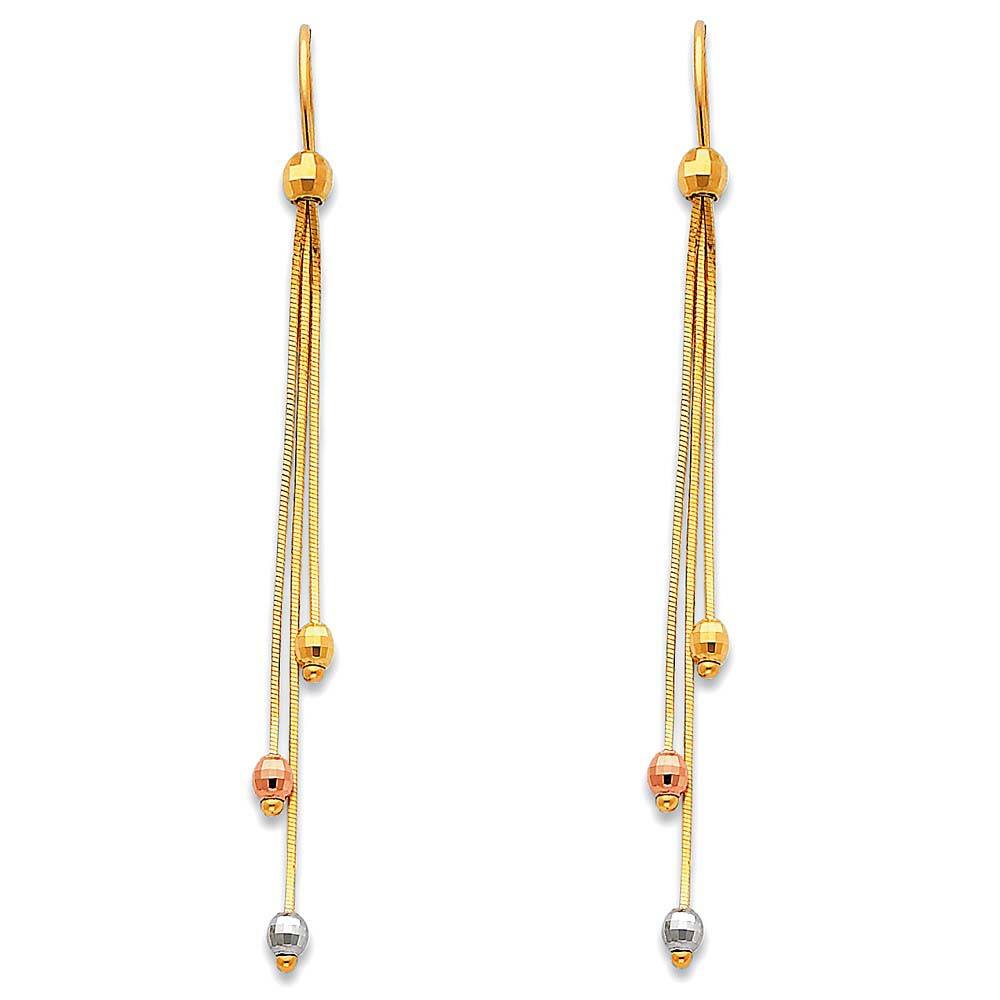 14K Tri Color Gold Hanging Earrings