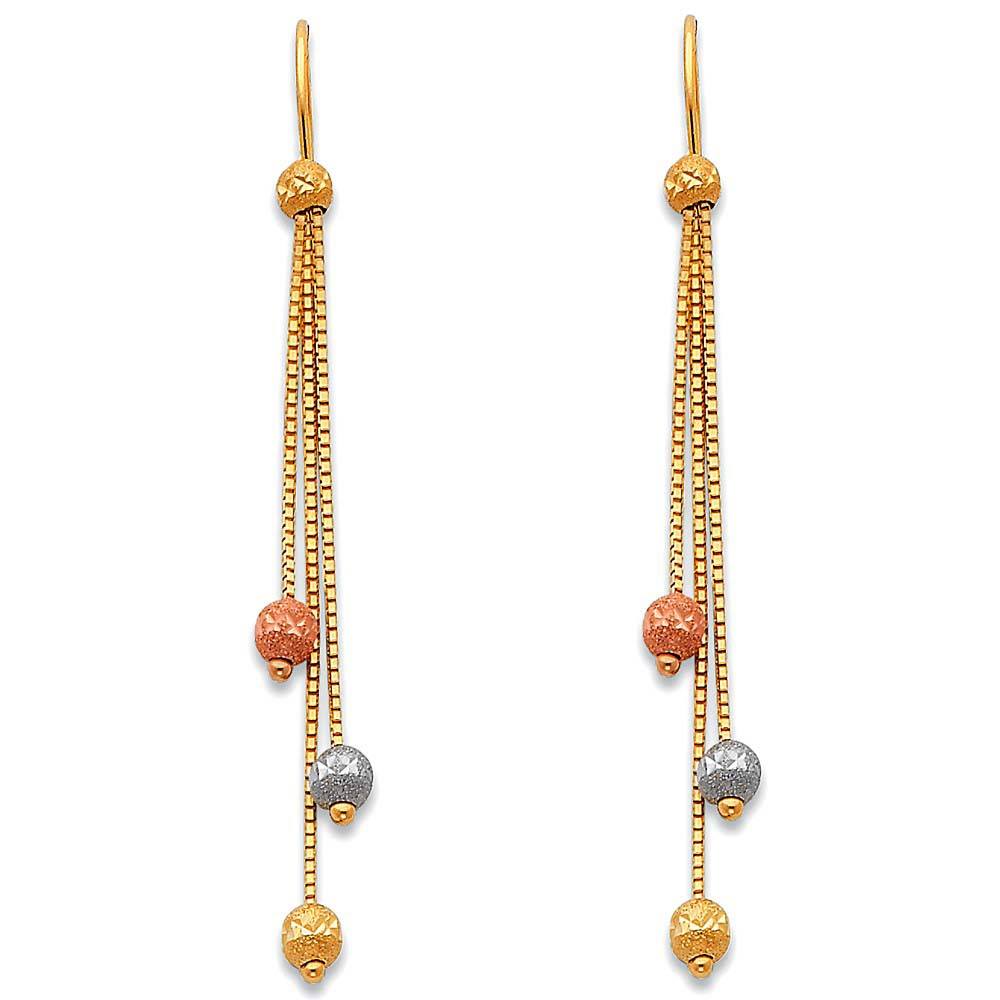 14K Tri Color Gold Hanging Earrings