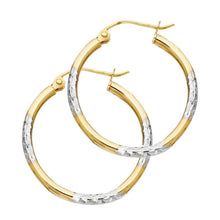 Load image into Gallery viewer, 14k Two Tone Gold 1.5mm Diamond Cut Tube Hoop Earrings