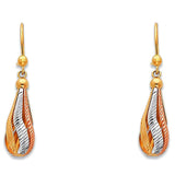 14K Tri Color Gold Teardrop Hanging Earrings