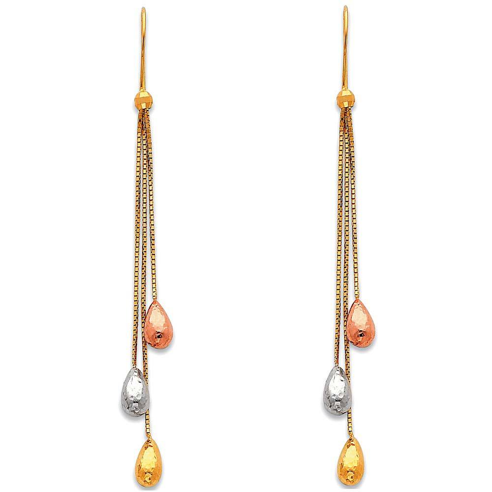 14K Tri Color Gold Hanging Earrings