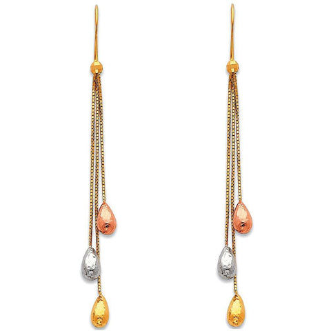 14K Tri Color Gold Hanging Earrings