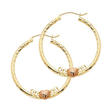 Load image into Gallery viewer, 14k Yellow Gold 2mm Medium Heart Diamond Cut Hoop Earrings