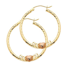 Load image into Gallery viewer, 14k Yellow Gold 2mm Medium Heart Diamond Cut Hoop Earrings