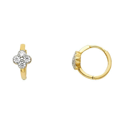 14K Yellow Gold 6mm Clear CZ Flower Huggies Earrings