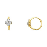 14K Yellow Gold 6mm Clear CZ Flower Huggies Earrings