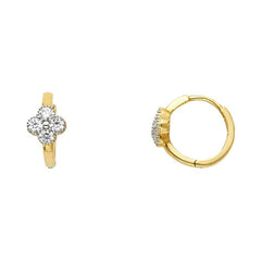 14K Yellow Gold 6mm Clear CZ Flower Huggies Earrings