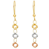 14K Tri Color Perforated Ball Hanging Earrings