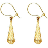 14K Yellow Gold Diamond Cut Hollow Teardrop Hanging Earrings