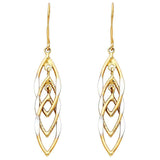 14K Two Tone Gold MUL Hanging Hollow Design Tube Earrings
