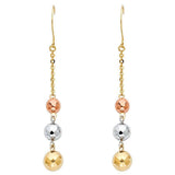 14K Tri Color 3 Disco Ball Hanging Earrings