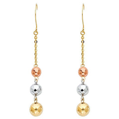 14K Tri Color 3 Disco Ball Hanging Earrings