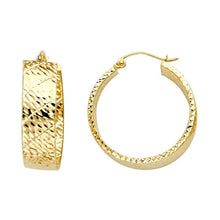 Load image into Gallery viewer, 14K Yellow Gold Hollow Wide Medium Crisscross Polished Full Diamond Cut Latch And Hinge-Notch Post Backing Hoop Earrings