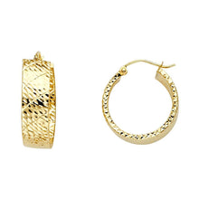 Load image into Gallery viewer, 14K Yellow Gold Hollow Wide Small Crisscross Polished Full Diamond Cut Latch And Hinge-Notch Post Backing Hoop Earrings