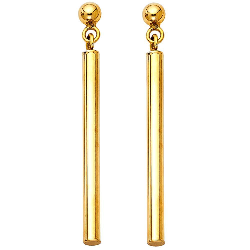 14K Yellow Gold Round Bar Hanging Earrings