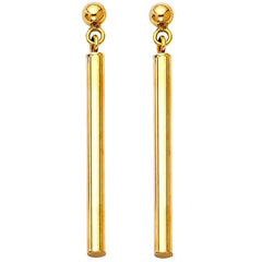 14K Yellow Gold Round Bar Hanging Earrings