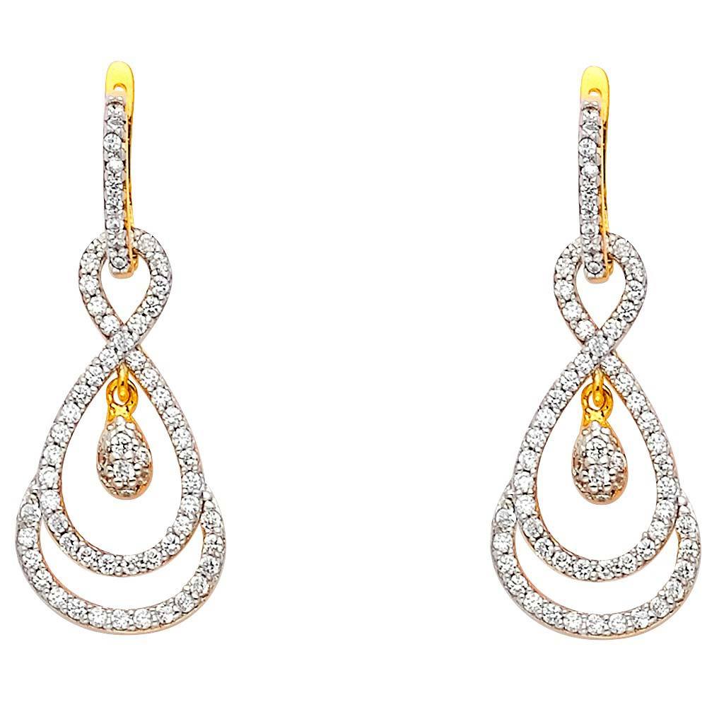14K Yellow Gold CZ Infinity Hanging Earrings