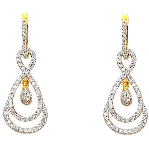 14K Yellow Gold CZ Infinity Hanging Earrings