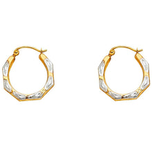 Load image into Gallery viewer, 14k Two Tone Gold 18mm Polished Fancy Milgrain Hoop Earrings