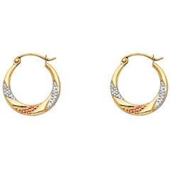 14k Tri Color Gold 18mm Fancy Hollow Hoop Earrings