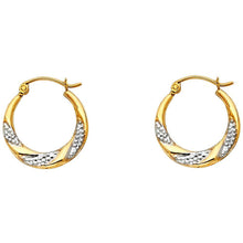 Load image into Gallery viewer, 14k Two Tone Gold 18mm Fancy Hollow Hoop Earrings