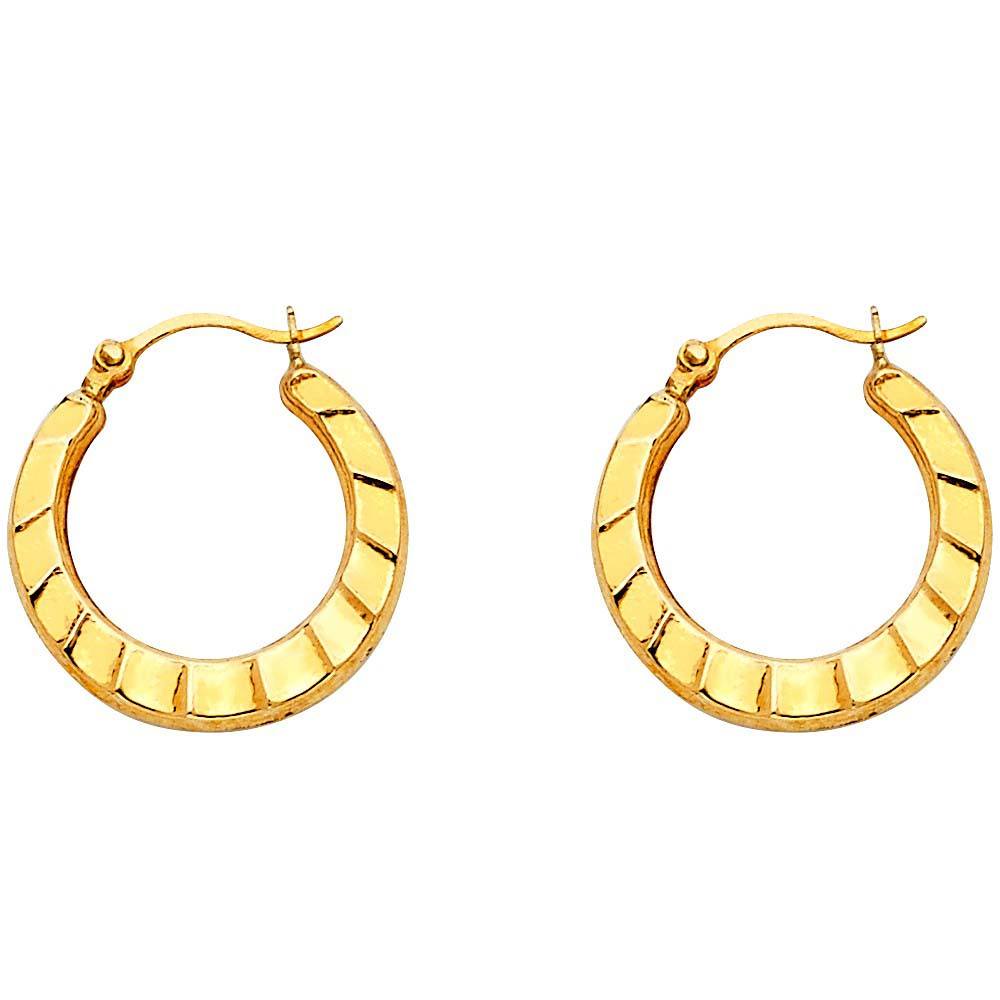 14k Yellow Gold 17mm Small Crescent Pattern Design Hoop Earrings