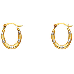 14k Two Tone Gold 12m Polished Oval Textured with Hearts Hoop Earrings