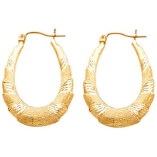 Load image into Gallery viewer, 14k Yellow Gold 27mm Polished Brushed Oval Crescent Hoop Earrings With Hinge Notch Post Backing