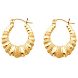14k Yellow Gold 23mm Polished Medium Crescent Ribbed Brushed Hoop Earrings
