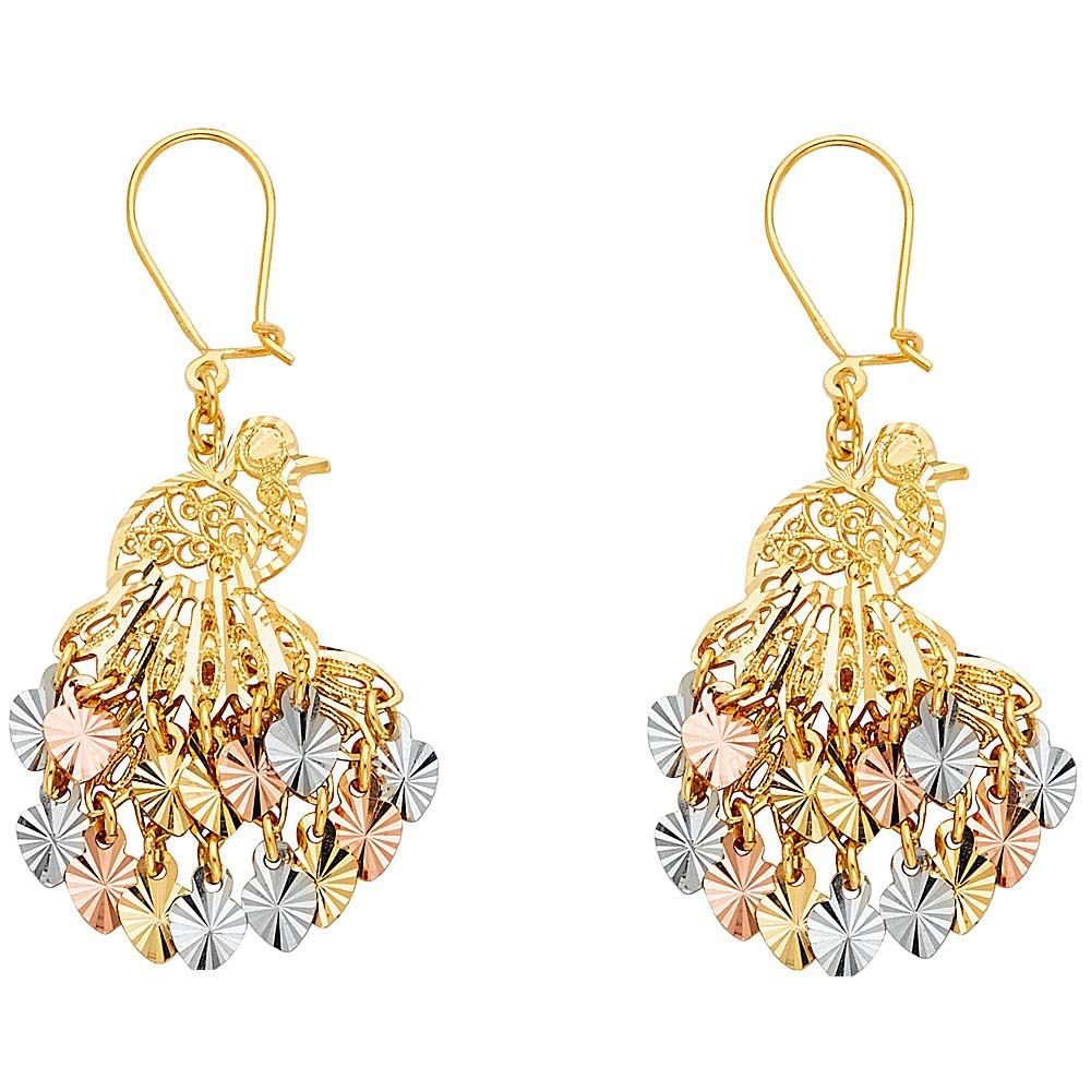 14K Tri Color Gold 20mm DC Chandelier Hanging Earrings